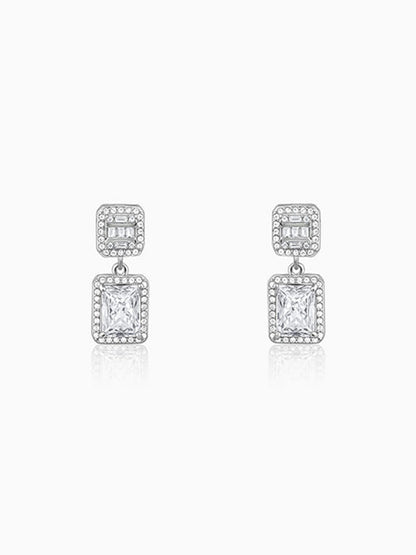 Silver Zircon Bold Baguette Earrings