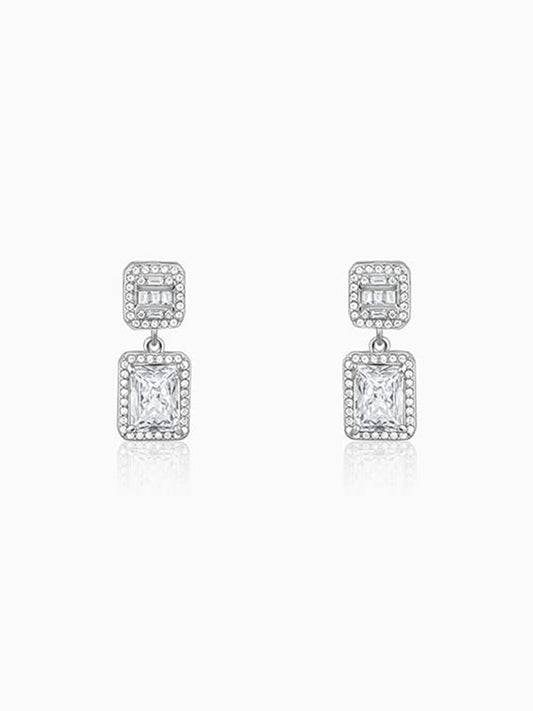 Silver Zircon Bold Baguette Earrings