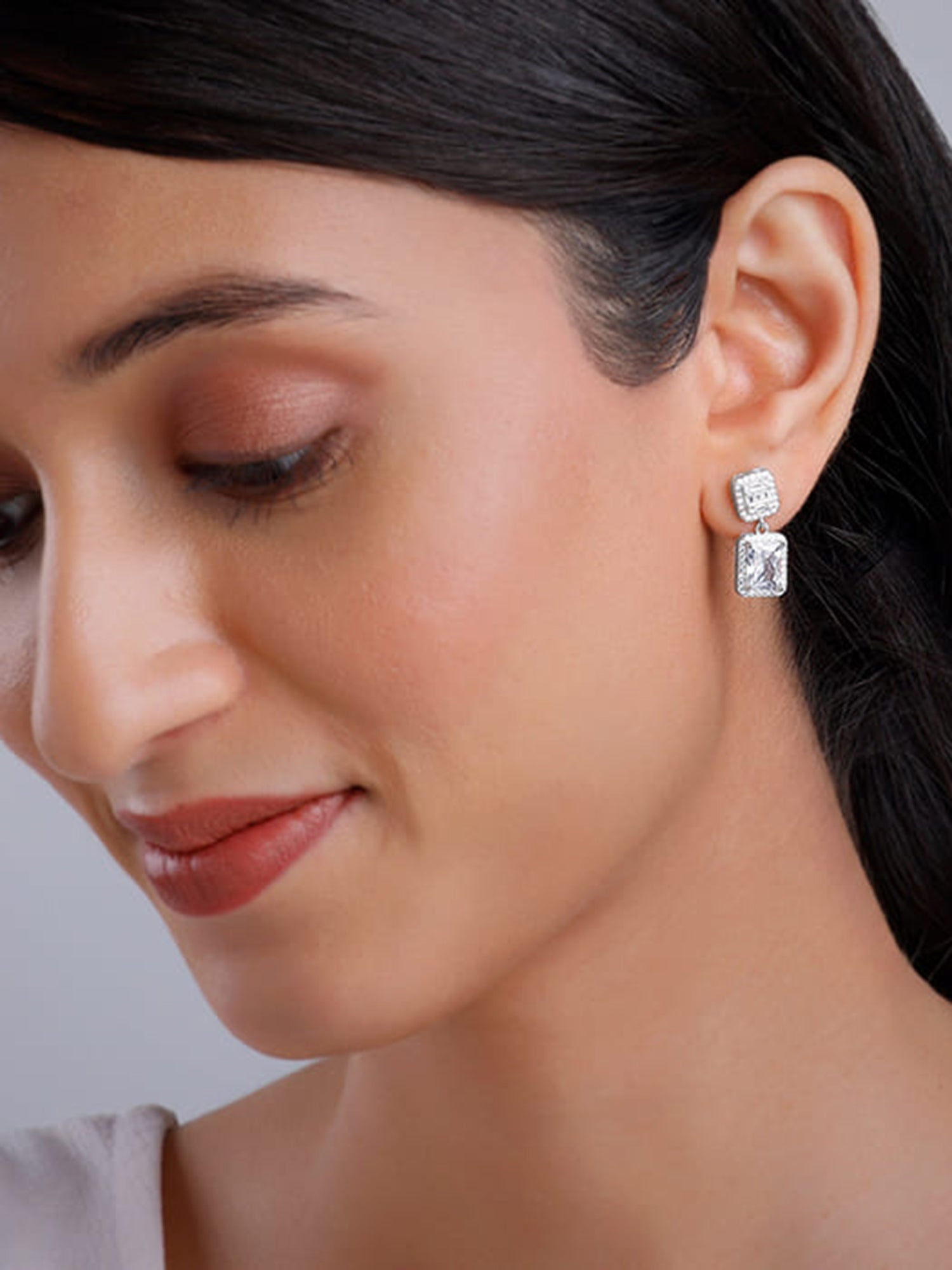 Silver Zircon Bold Baguette Earrings