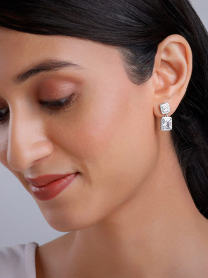 Silver Zircon Bold Baguette Earrings