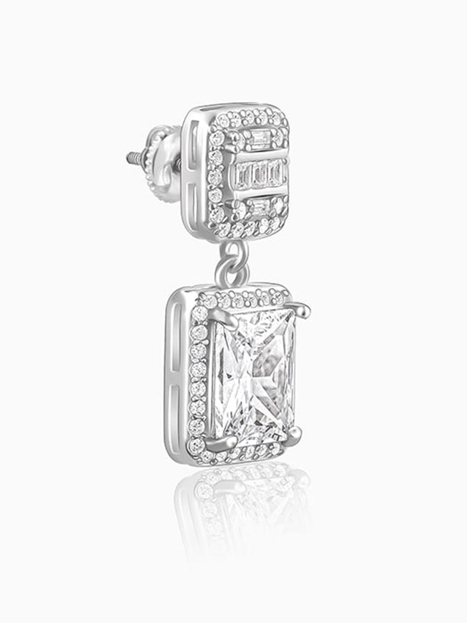 Silver Zircon Bold Baguette Earrings