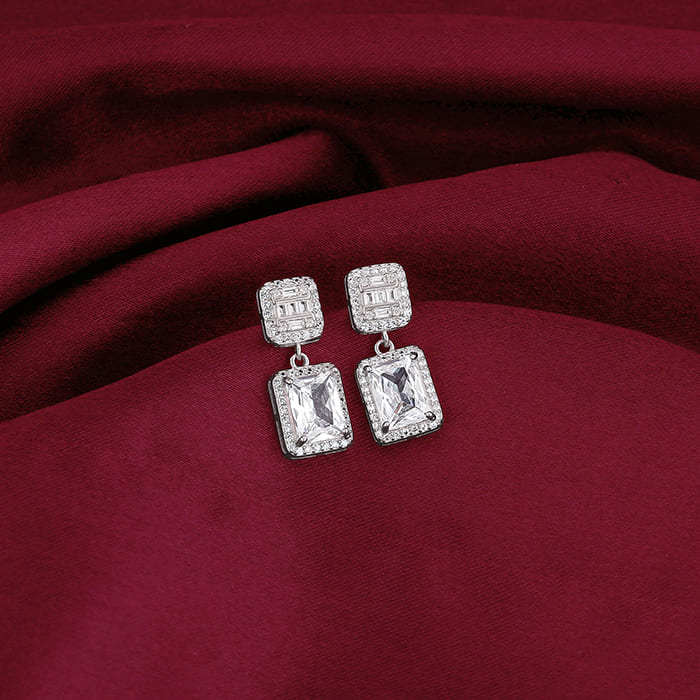 Silver Zircon Bold Baguette Earrings