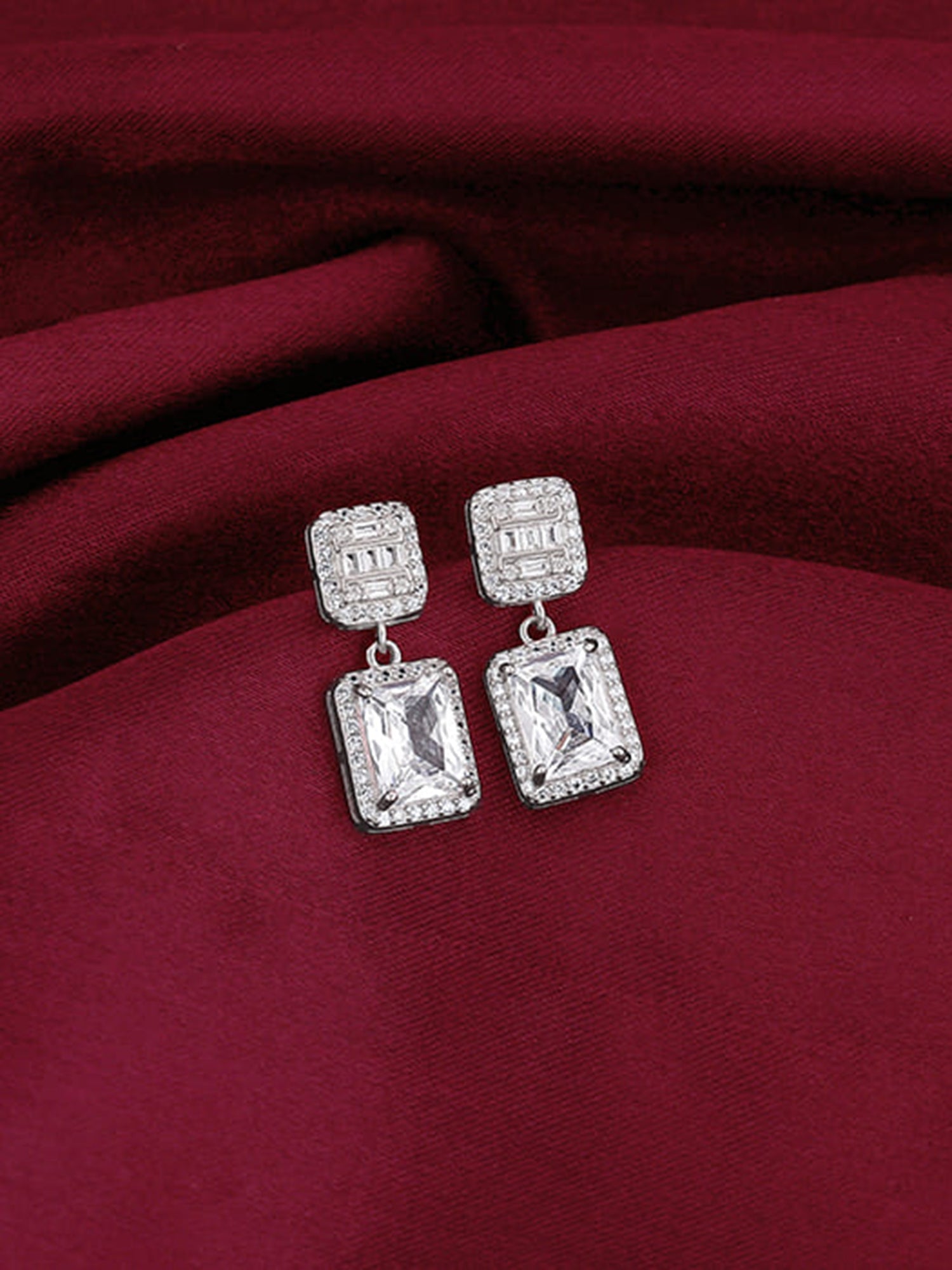 Silver Zircon Bold Baguette Earrings
