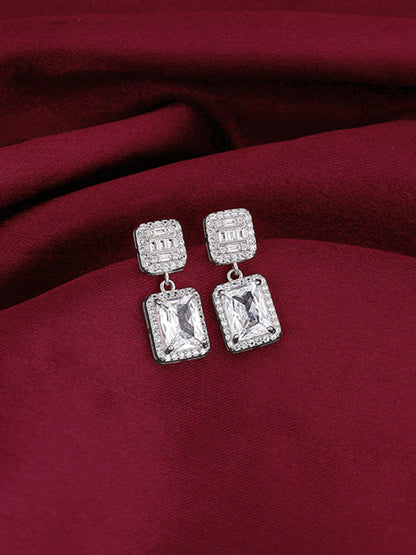 Silver Zircon Bold Baguette Earrings
