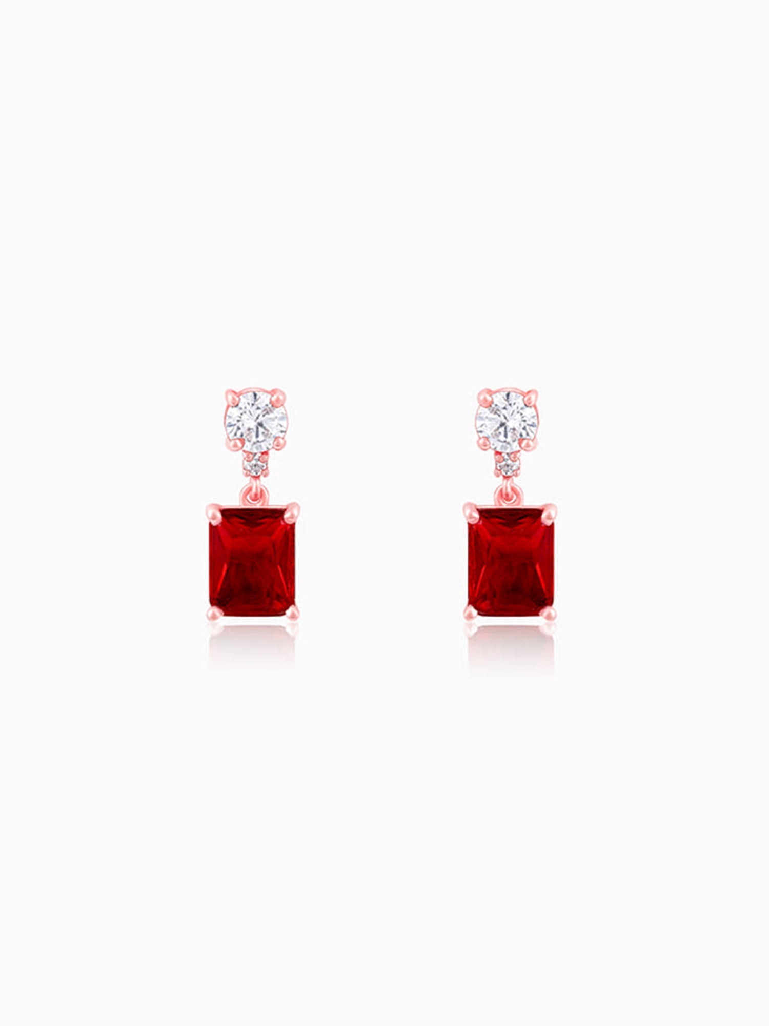 Rose Gold Red Baguette Earrings