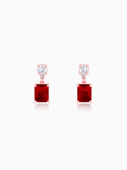 Rose Gold Red Baguette Earrings