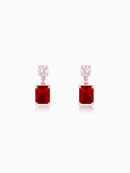 Rose Gold Red Baguette Earrings