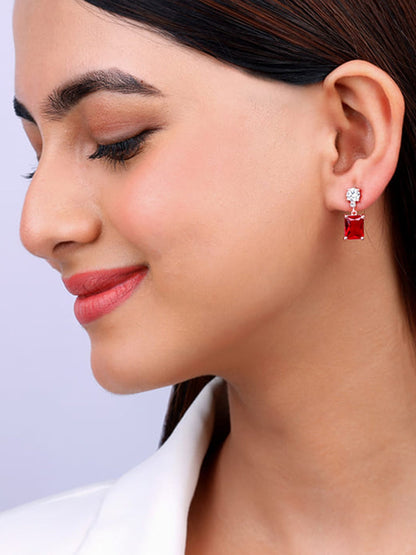 Rose Gold Red Baguette Earrings