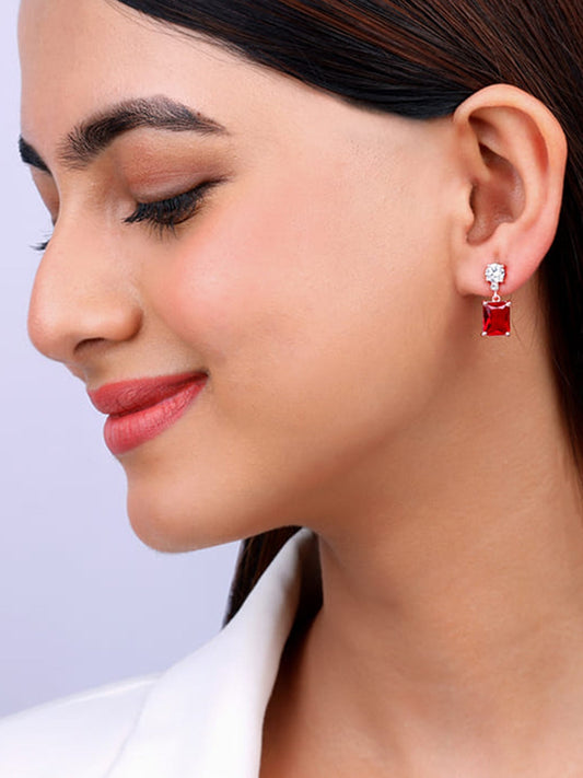 Rose Gold Red Baguette Earrings