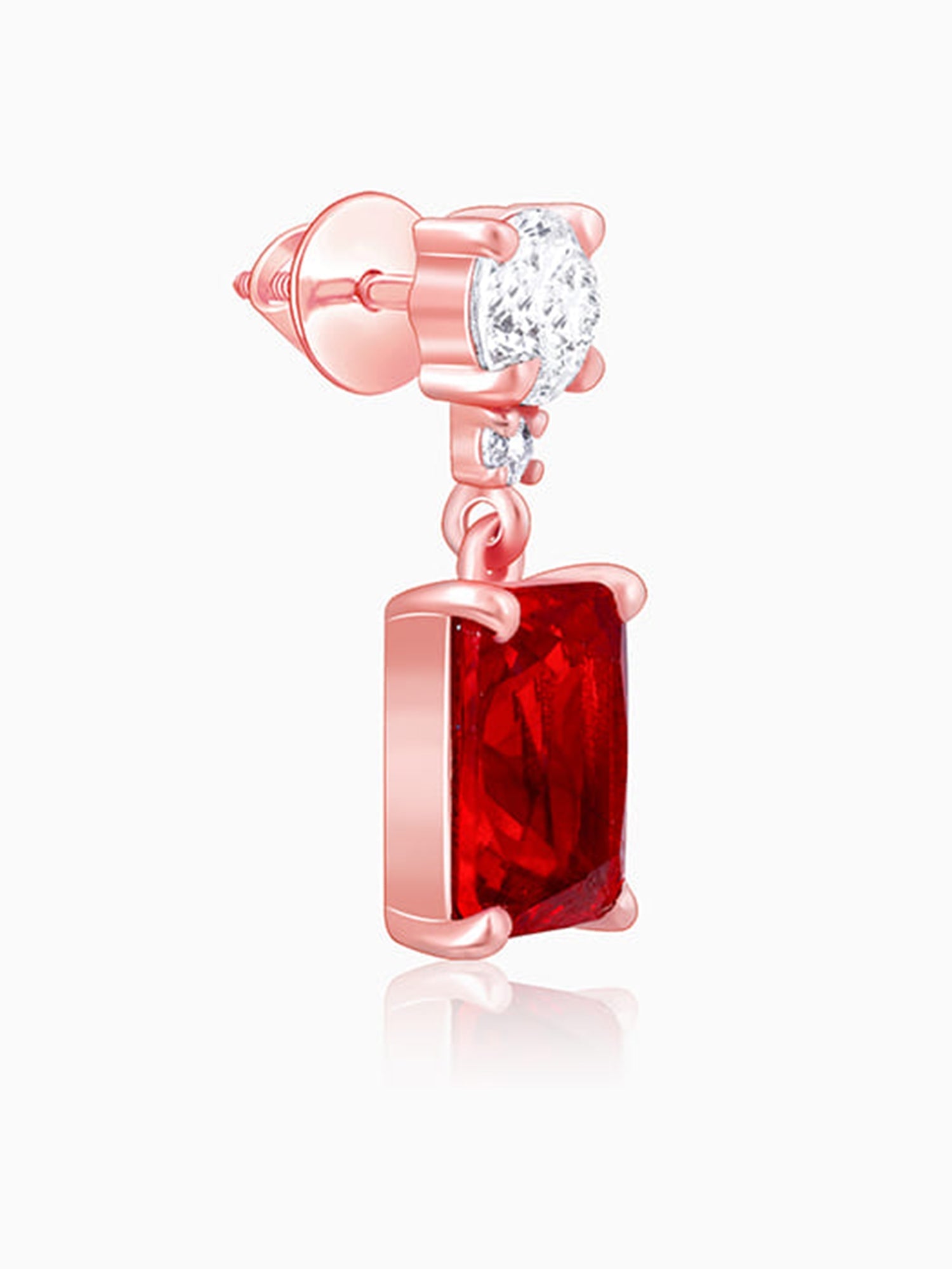 Rose Gold Red Baguette Earrings