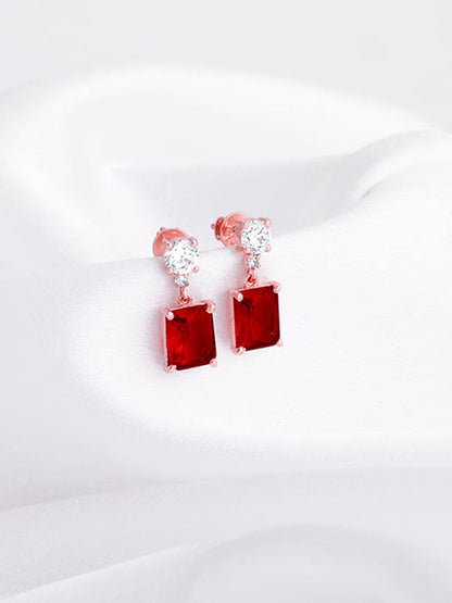 Rose Gold Red Baguette Earrings