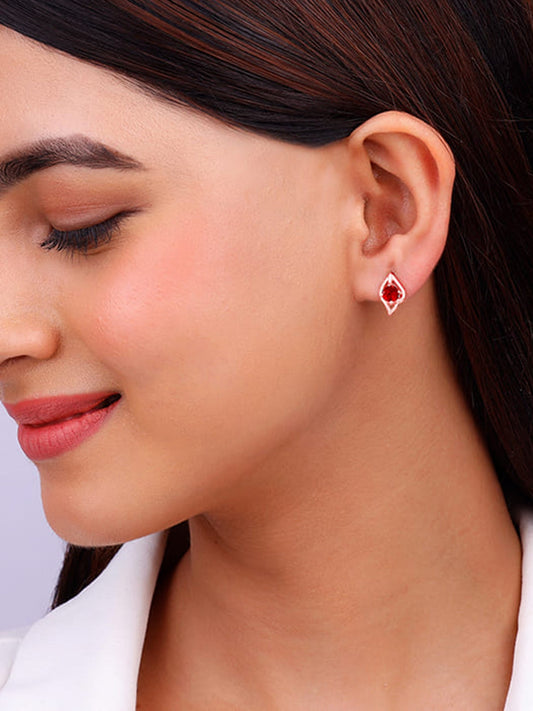 Rose Gold Falling Dew in Red Earrings