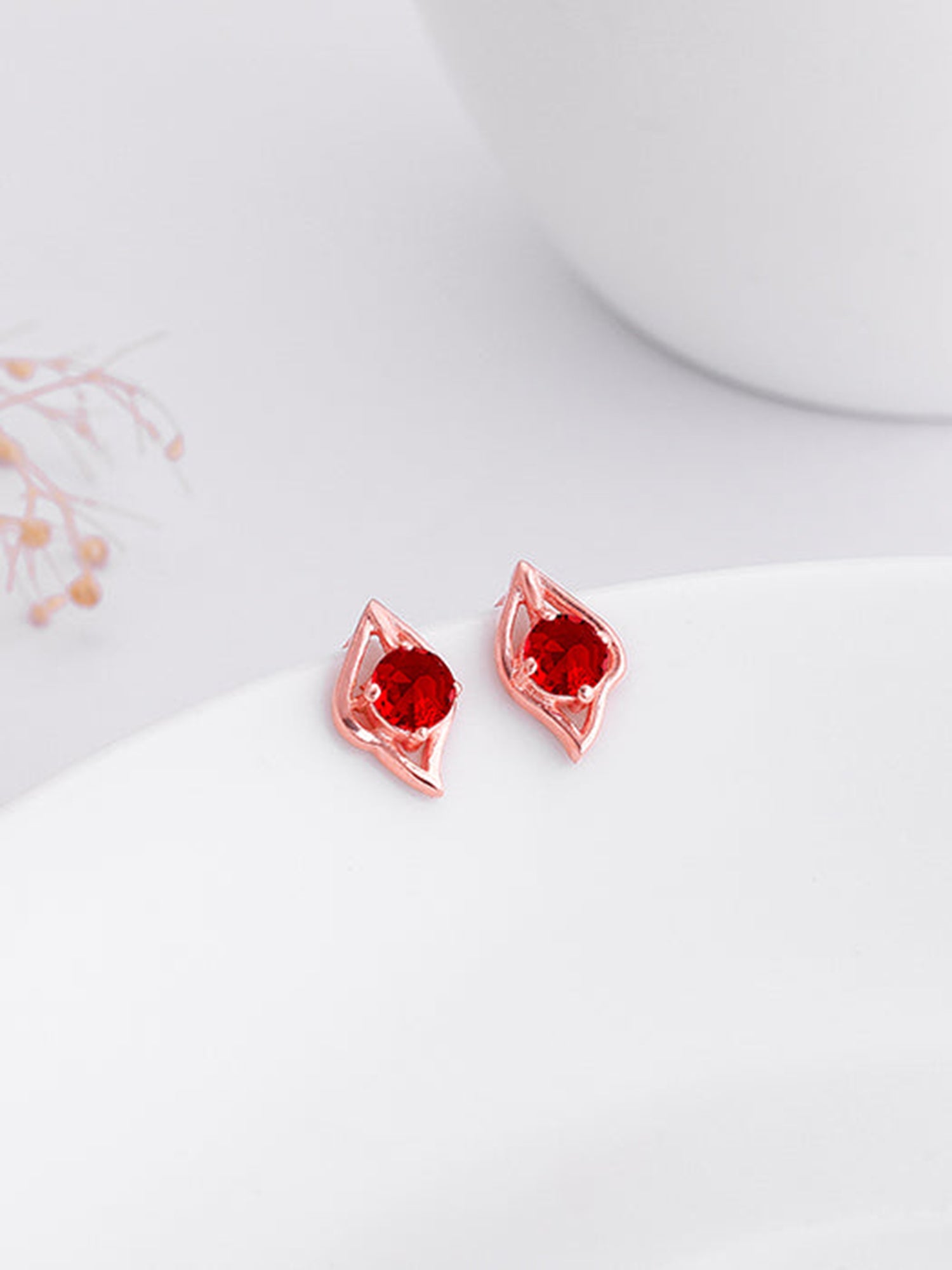 Rose Gold Falling Dew in Red Earrings