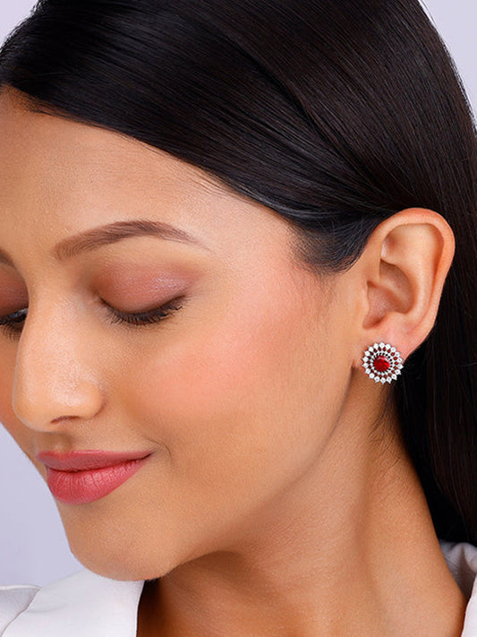 Silver Zircon Ruby Sunshine Studs