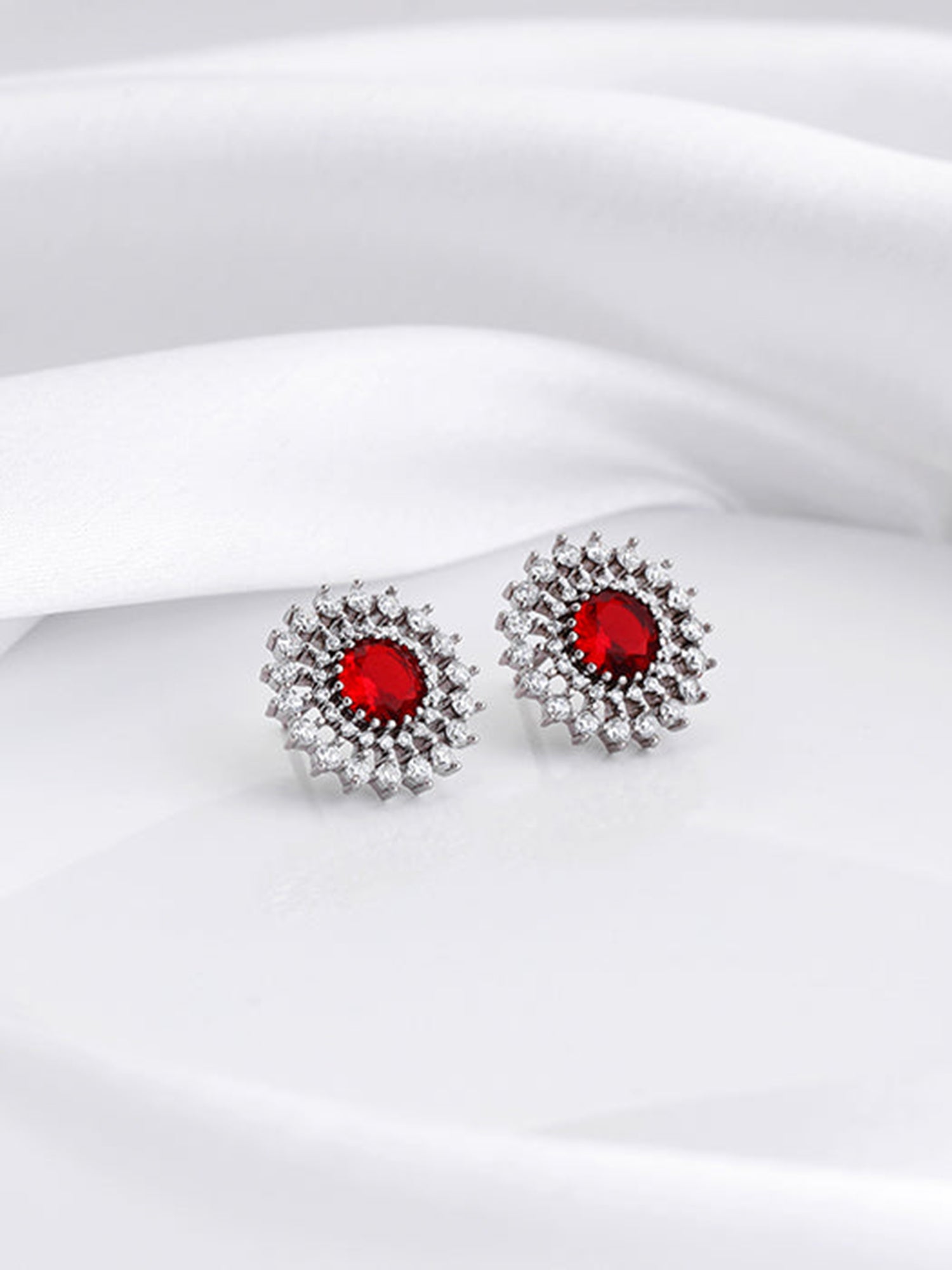 Silver Zircon Ruby Sunshine Studs