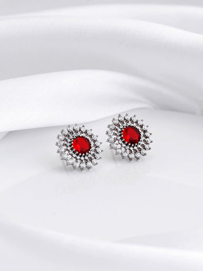Silver Zircon Ruby Sunshine Studs