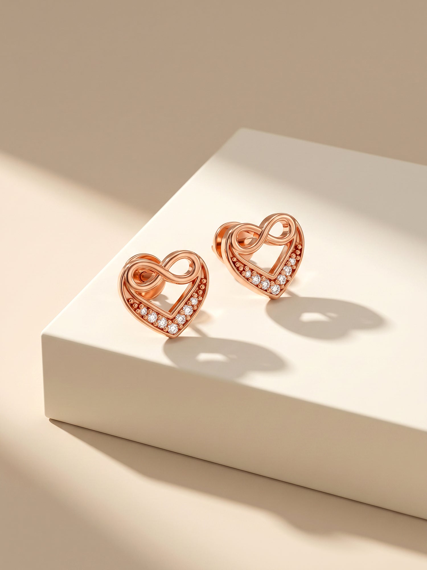 Rose Gold Infinite Love In Heart Earrings