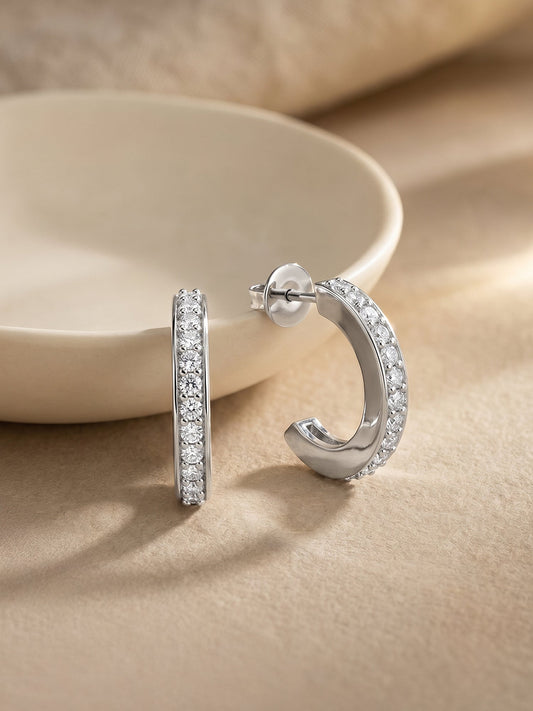 Silver Zircon Shining Hoop Huggies Earrings