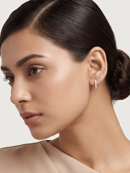 Silver Zircon Shining Hoop Huggies Earrings