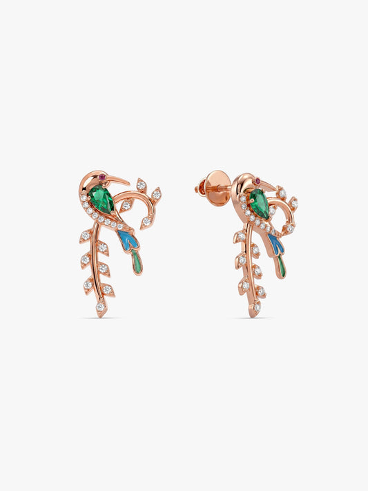 Rose Gold Lovely Bird Earrings