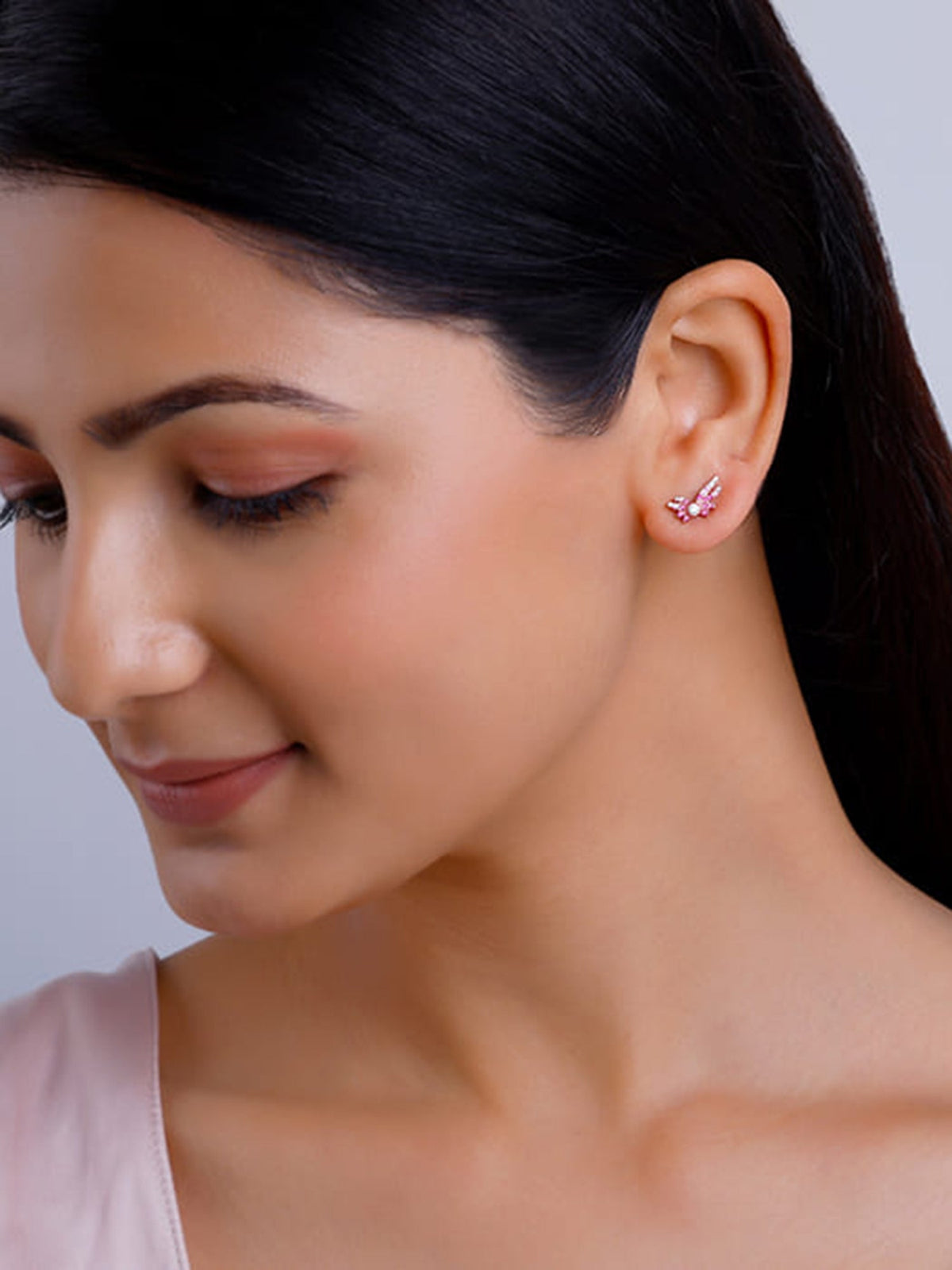 Rose Gold Fly In Pink Earrings