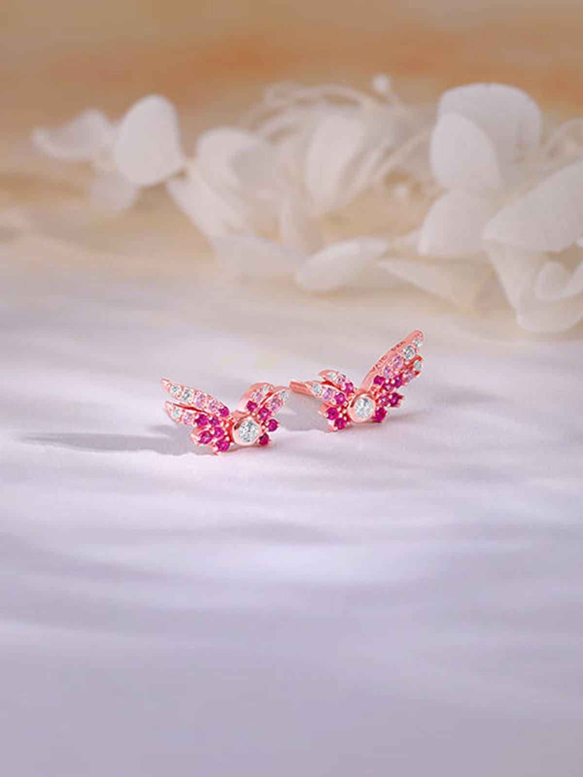 Rose Gold Fly In Pink Earrings