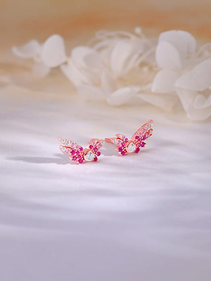 Rose Gold Fly In Pink Earrings
