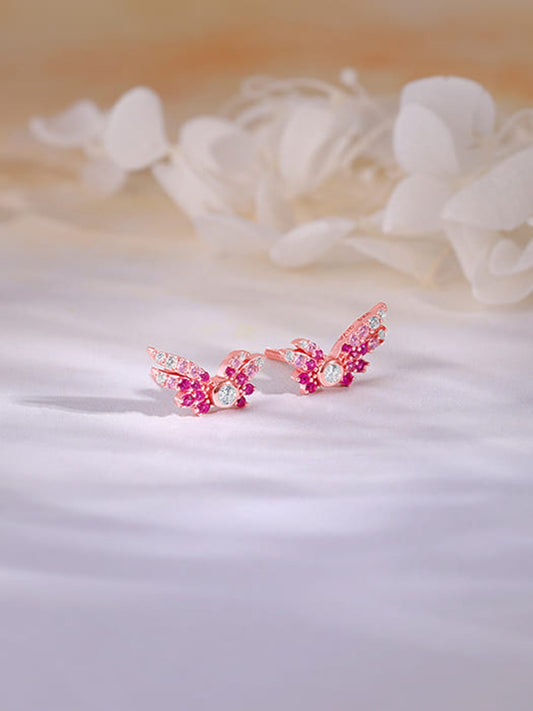 Rose Gold Fly In Pink Earrings