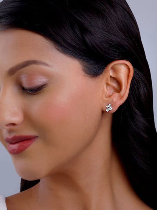 Silver Sparkling Floral Studs