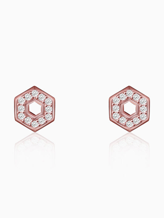 Rose Gold Hexagon Geometry Earrings