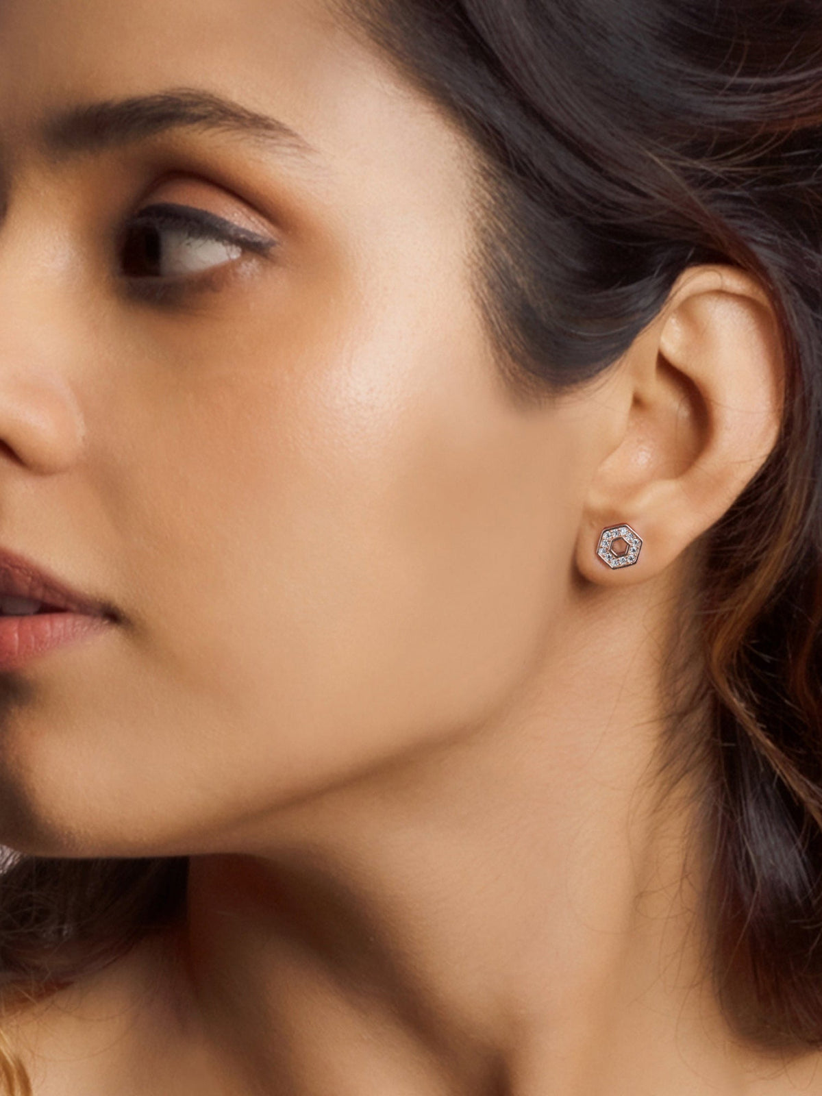 Rose Gold Hexagon Geometry Earrings