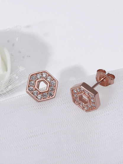 Rose Gold Hexagon Geometry Earrings