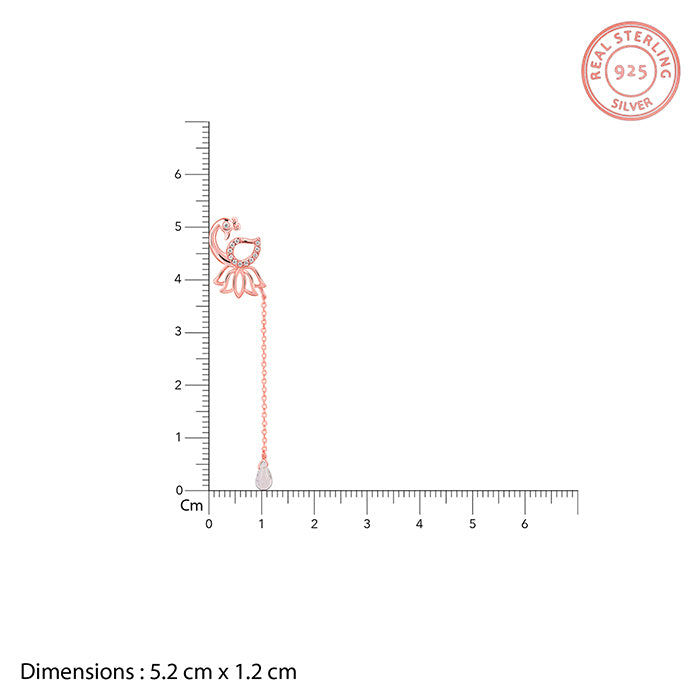 Rose Gold Peacock Lotus Drop Earrings with zircons.
