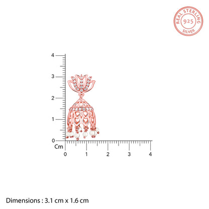 Rose Gold Jhumka Lotus Earrings with zircons and pearls.
