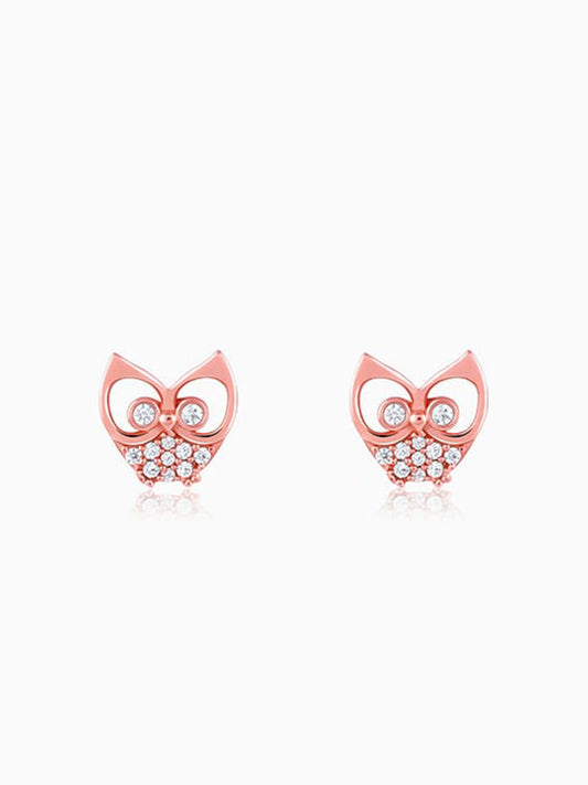 Rose Gold Zirconia Owl Earrings
