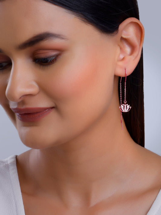Rose Gold Lotus Sui Dhaga Earrings