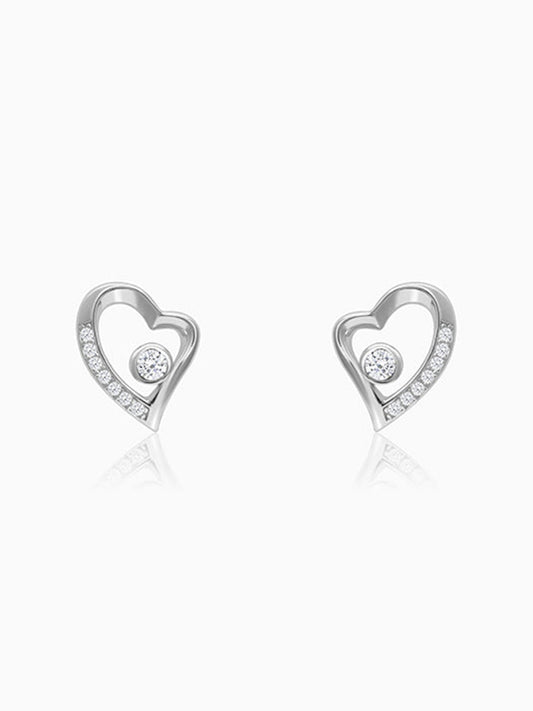 Silver Cupid Heart Stud Earrings