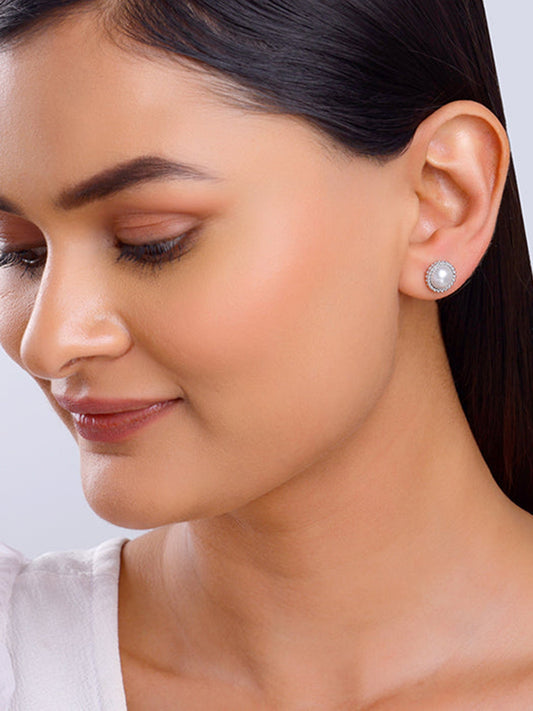 Silver Glossy Pearl Studs