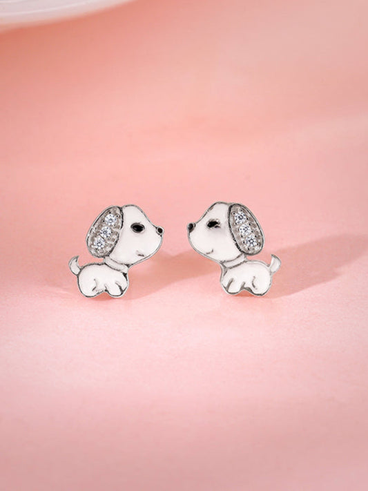 Silver Cute Puppy Kids Earrings Studs