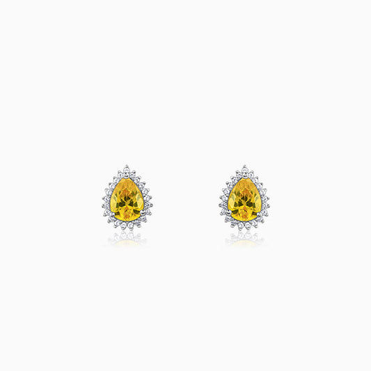 Silver Yellow Drop Earrings