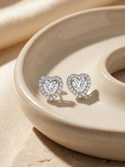 Silver Shimmer Heart Stud Earrings