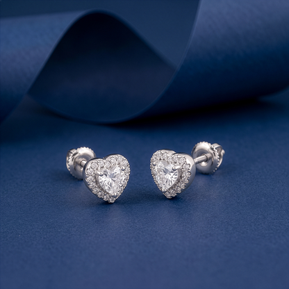 Silver Shimmer Heart Stud Earrings
