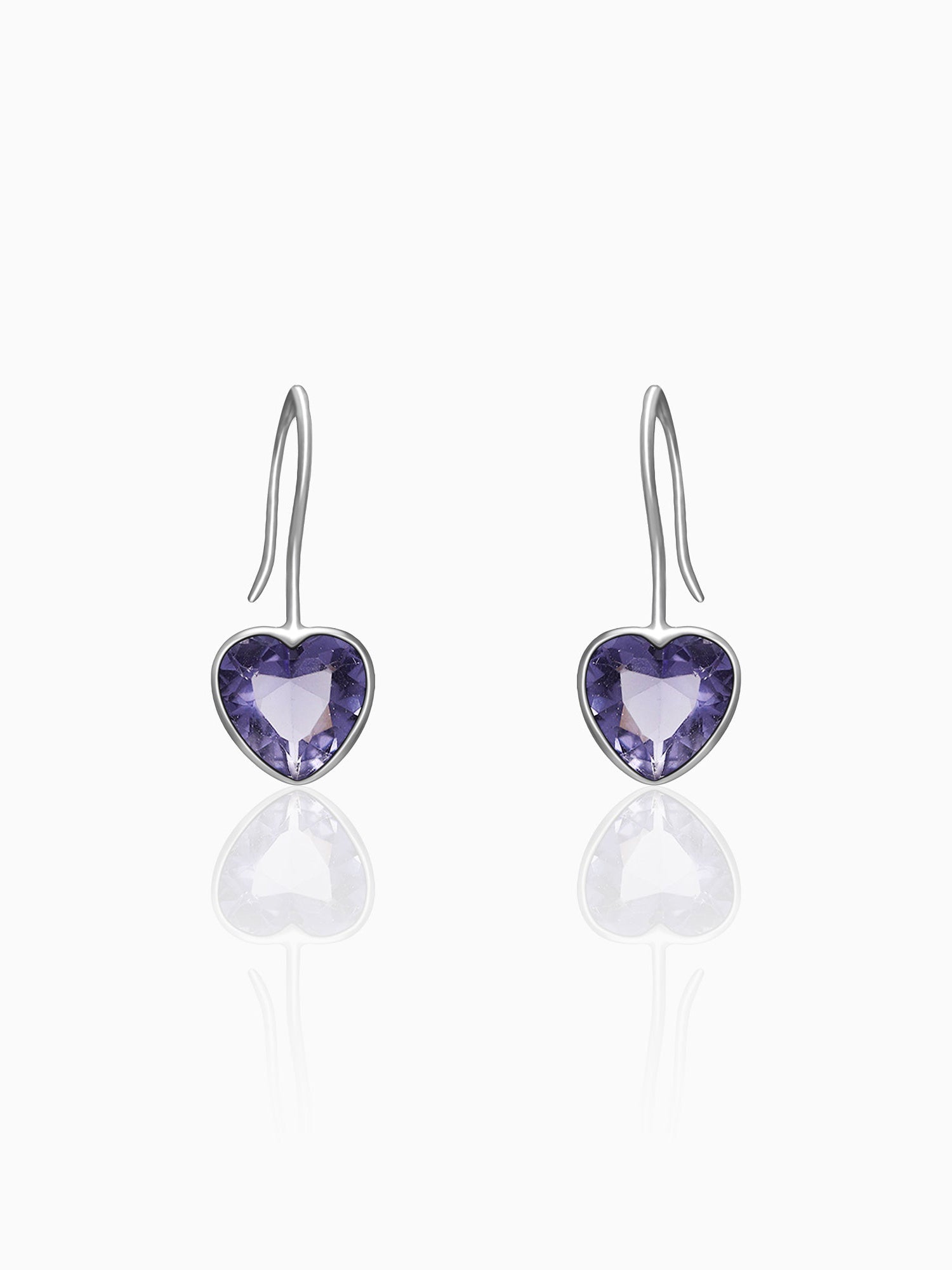 Silver Ornate Purple Heart Earrings