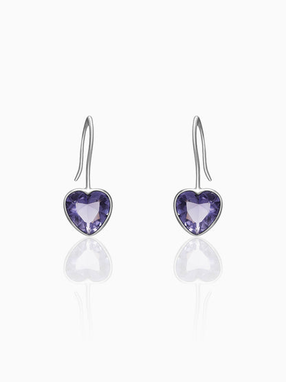 Silver Ornate Purple Heart Earrings