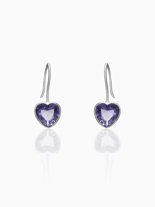 Silver Ornate Purple Heart Earrings
