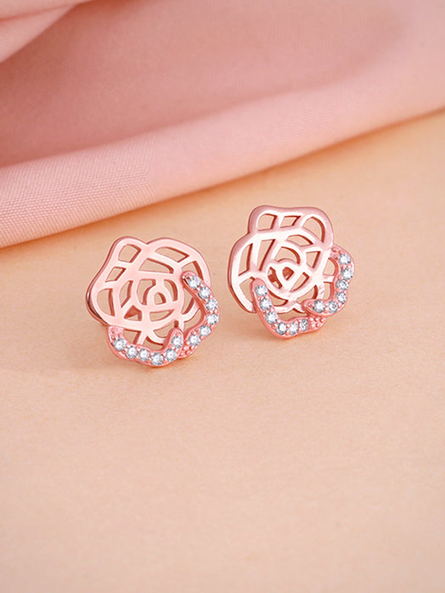 Rose Gold Rosette Filigree Earrings