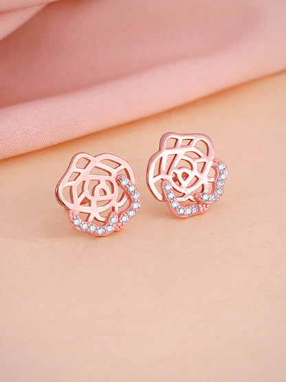Rose Gold Rosette Filigree Earrings