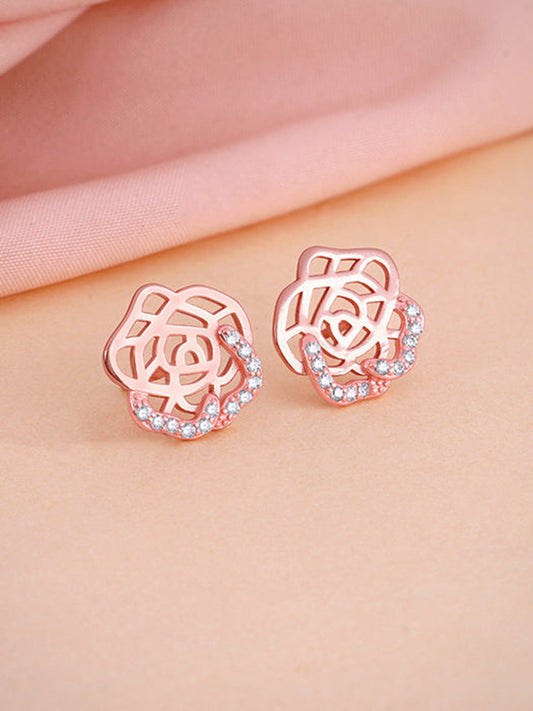Rose Gold Rosette Filigree Earrings