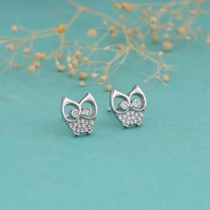 Anushka Sharma Silver Sparkling Owl Earrings