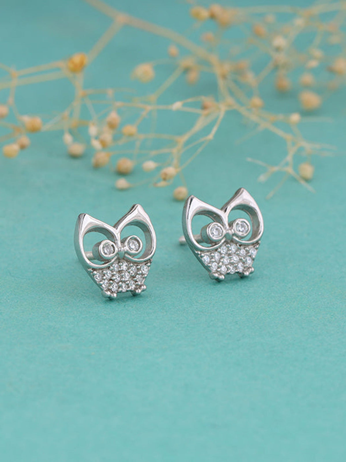 Anushka Sharma Silver Sparkling Owl Earrings